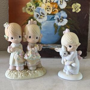 Precious Moments Pastel Girls Figurines in Pink, Cream & Blue